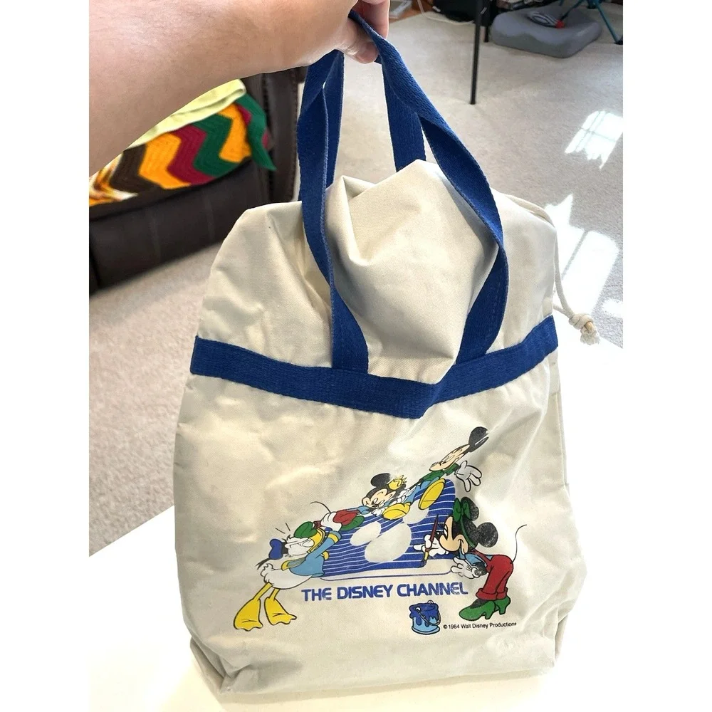 Vintage 1994 Disney Channel Bucket Draw String Beach Bag Mickey‎ Mouse Travel
